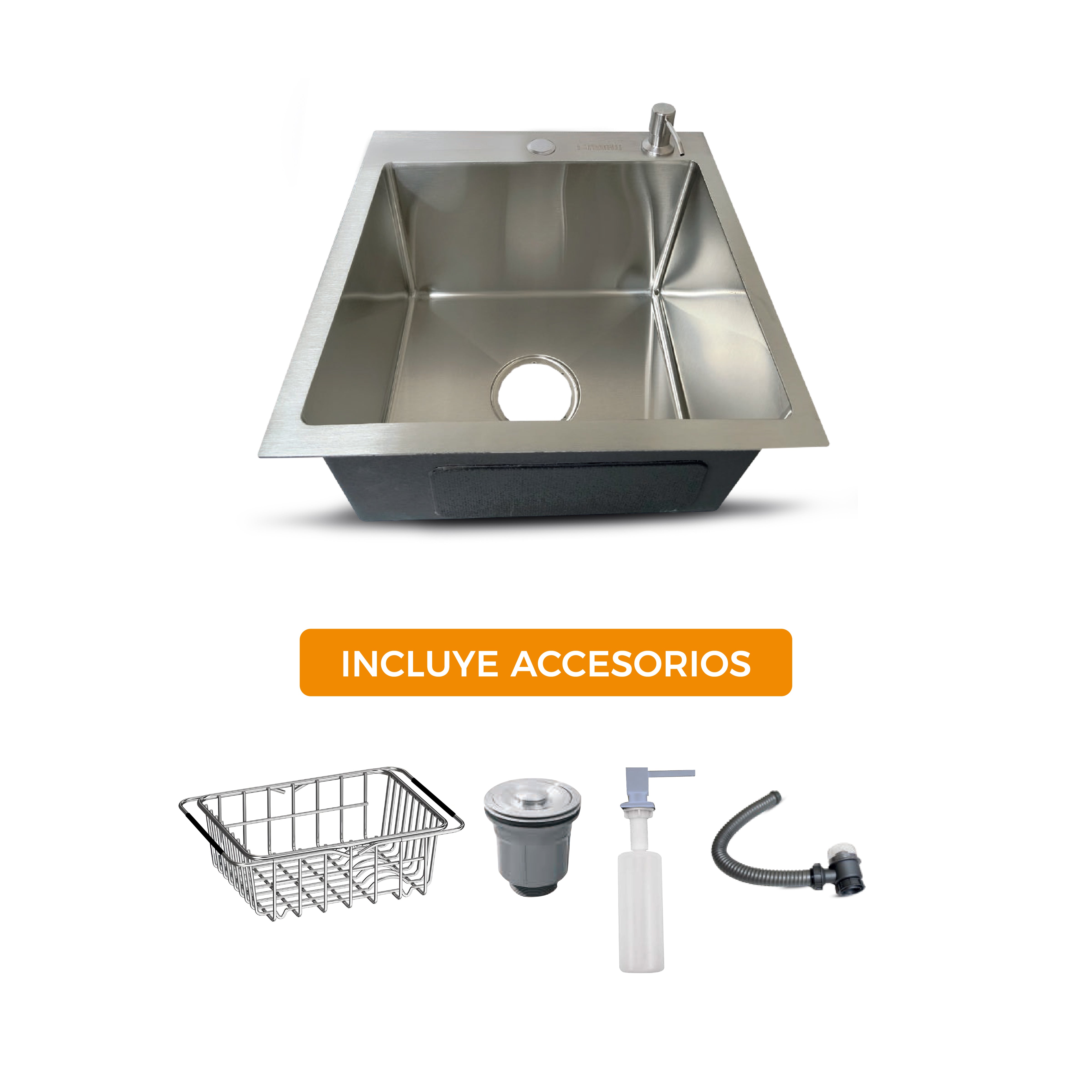 Prm-4545S Lavadero Prime De Acero Inox. Satinado C/Acces. 45X45X23Cm - Fratelli